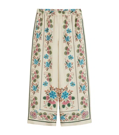 Weekend Max Mara Silk Floral Trousers In White