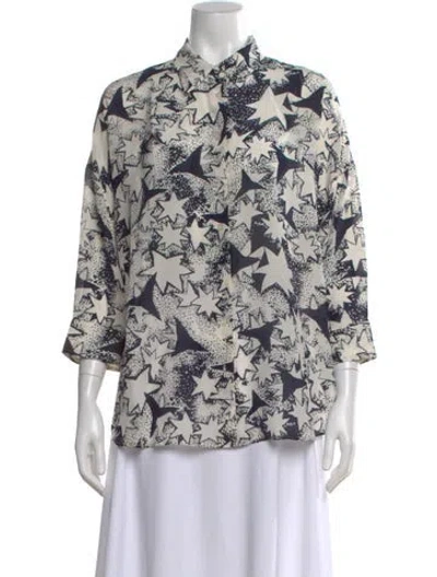 Pre-owned Weekend Max Mara Silk Graphic Print Blouse W/ Tags In Multi