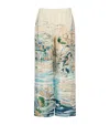 Weekend Max Mara Silk Printed Ankle Trousers In Turquoise