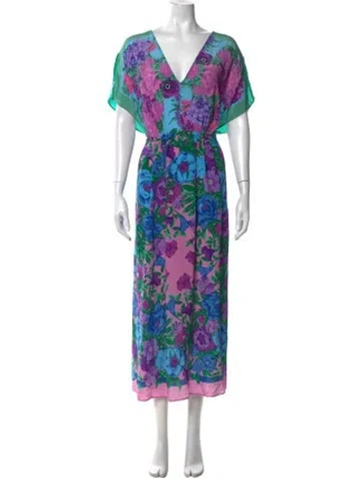 Pre-owned Weekend Max Mara Silk Long Dress In Green
