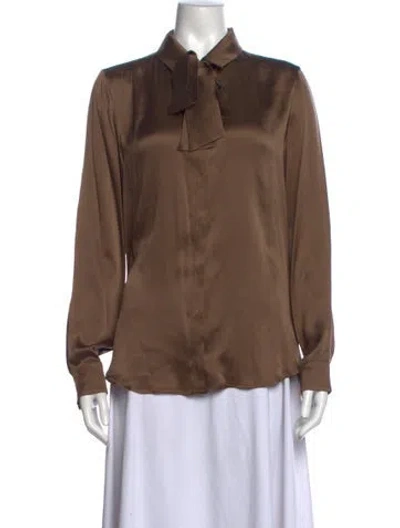Pre-owned Weekend Max Mara Silk Long Sleeve Blouse In Brown