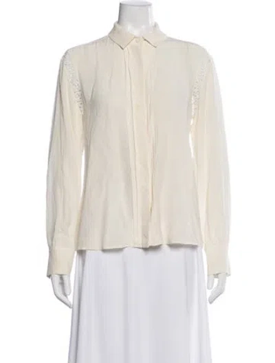 Pre-owned Weekend Max Mara Silk Long Sleeve Blouse In White