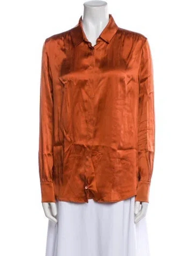 Pre-owned Weekend Max Mara Silk Long Sleeve Button-up Top In Orange