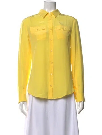Pre-owned Weekend Max Mara Silk Long Sleeve Button-up Top In Yellow
