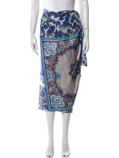 Pre-owned Weekend Max Mara Silk Midi Length Skirt In Blue/white