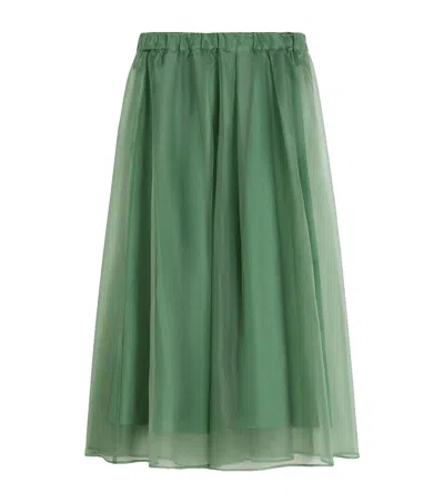 Weekend Max Mara Silk Organza Maxi Skirt With Removable Petticoat In Green