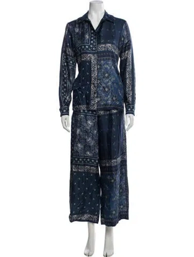 Pre-owned Weekend Max Mara Silk Paisley Print Pant Set In Blue