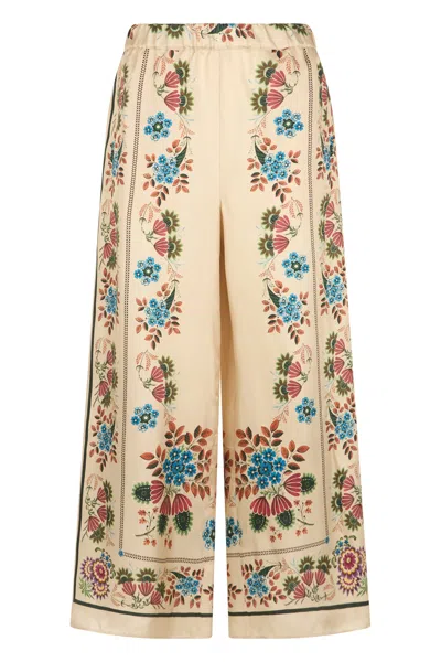 Weekend Max Mara Silk Pants With Floral Print In Multi
