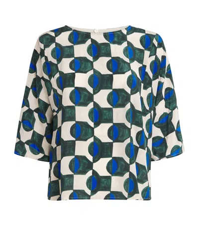 Weekend Max Mara Silk Pleated Printed Blouse In Green