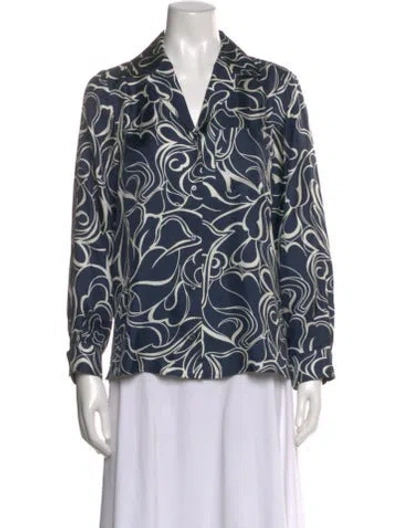 Pre-owned Weekend Max Mara Silk Printed Blouse In Blue