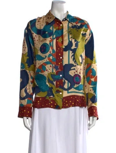 Pre-owned Weekend Max Mara Silk Printed Blouse In Blue