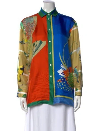 Pre-owned Weekend Max Mara Silk Printed Blouse In Orange