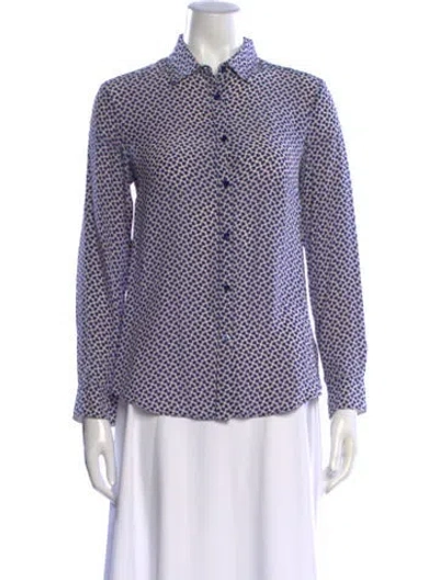 Pre-owned Weekend Max Mara Silk Printed Button-up Top In Blue