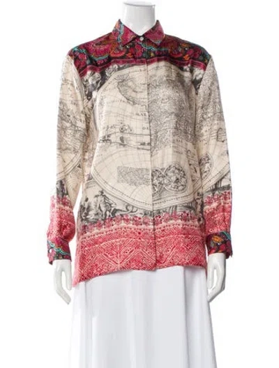 Pre-owned Weekend Max Mara Silk Printed Button-up Top In Multi