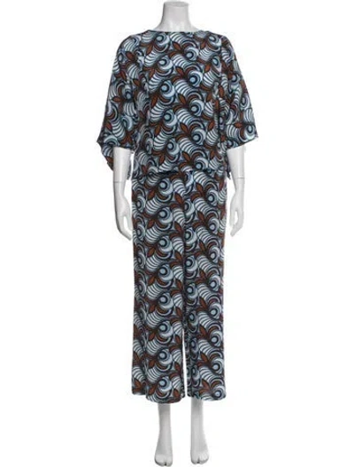 Pre-owned Weekend Max Mara Silk Printed Pant Set In Blue