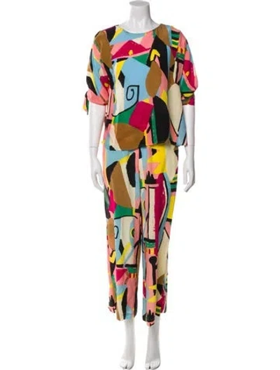 Pre-owned Weekend Max Mara Silk Printed Pant Set In Multi