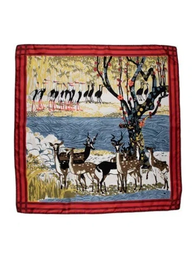 Pre-owned Weekend Max Mara Silk Printed Scarf In Red