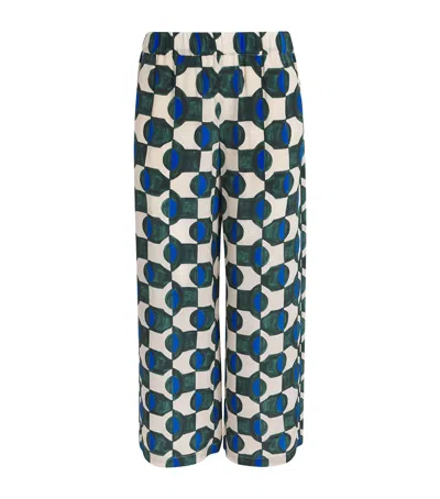 Weekend Max Mara Silk Printed Wide-leg Trousers In Green