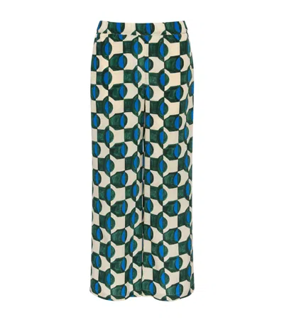 Weekend Max Mara Silk Printed Wide-leg Trousers In Green