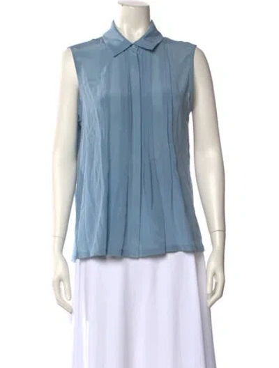 Pre-owned Weekend Max Mara Silk Sleeveless Blouse W/ Tags In Blue