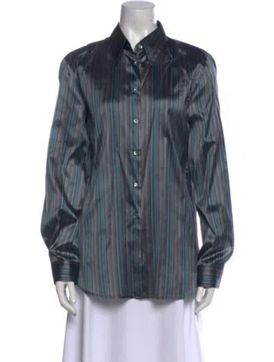 Pre-owned Weekend Max Mara Silk Striped Button-up Top In Blue