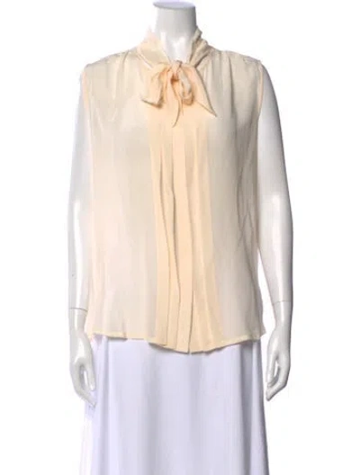 Pre-owned Weekend Max Mara Silk Tie Neck Blouse In White