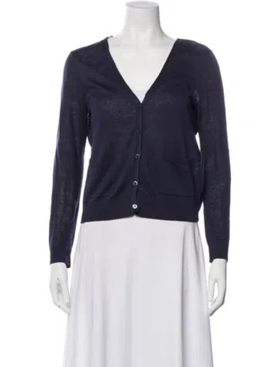 Pre-owned Weekend Max Mara Silk V-neck Sweater In Blue