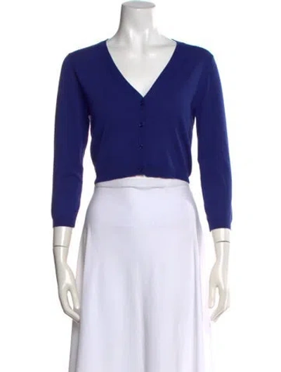 Pre-owned Weekend Max Mara Silk V-neck Sweater In Blue