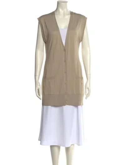 Pre-owned Weekend Max Mara Silk V-neck Sweater In Neutral