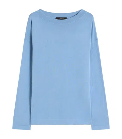 Weekend Max Mara Silk-cotton Boat-neck Sweater In Blue