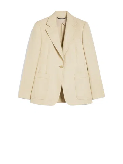 Weekend Max Mara Cotton And Linen Single-breasted Blazer In Nude