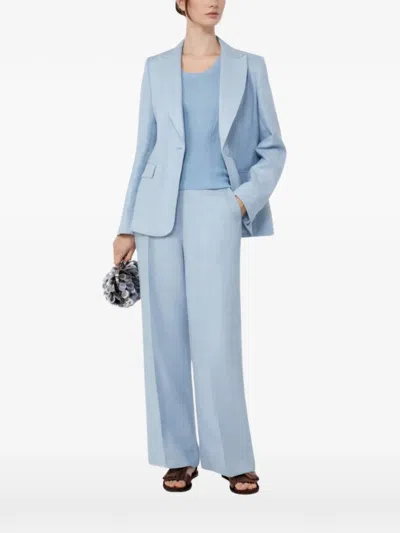 Weekend Max Mara Single-breasted Linen Blazer In Blue