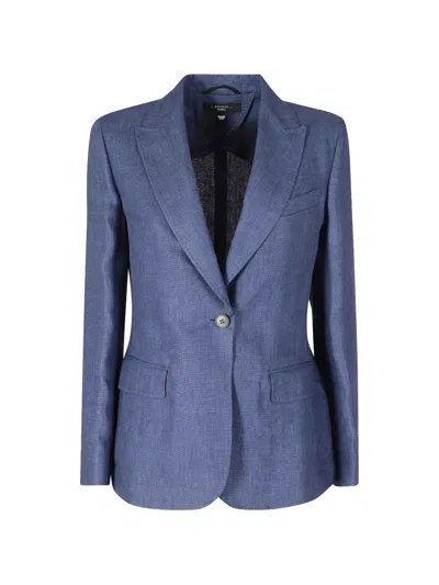 Weekend Max Mara Single-breasted Linen Blazer In Blue