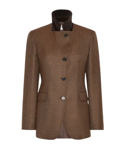 Weekend Max Mara Single-breasted Wool Tweed Jacket In Brown