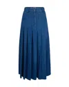 Weekend Max Mara Omens Navy Opunzia Pleated Denim Maxi Skirt In Multi