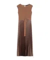 Weekend Max Mara Omens Brown Sleeveless Pleated Jersey And Satin Midi Dress In Brown