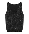 Weekend Max Mara Sequin Embellished V-neck Top In Black
