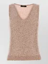 Weekend Max Mara Sleeveless V-neck Vest Featuring Sequin Embellishments In Brown