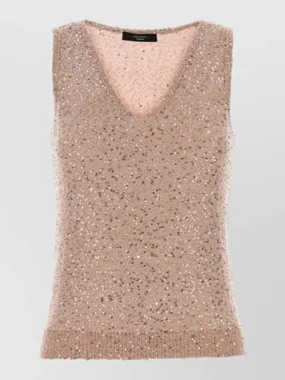 WEEKEND MAX MARA SLEEVELESS V-NECK VEST FEATURING SEQUIN EMBELLISHMENTS