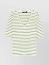 Weekend Max Mara Sleeves V-neckline Striped Short In Green