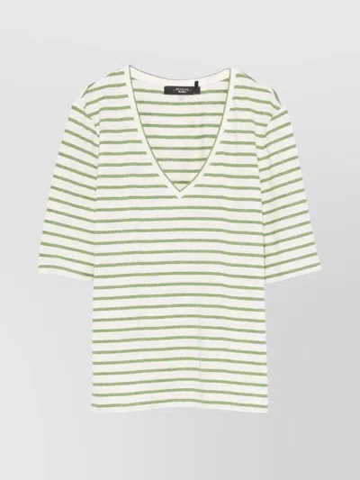 Weekend Max Mara Sleeves V-neckline Striped Short In Green