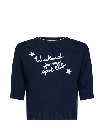 Weekend Max Mara Slogan-embroidered Short-sleeve Sweater In Blue