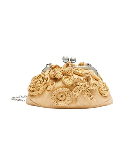 Weekend Max Mara Small Comune Floral-embellished Shoulder Bag In Nude