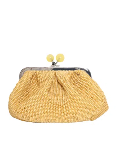 Weekend Max Mara Medium Woven Pasticcino Clutch Bag In Gold
