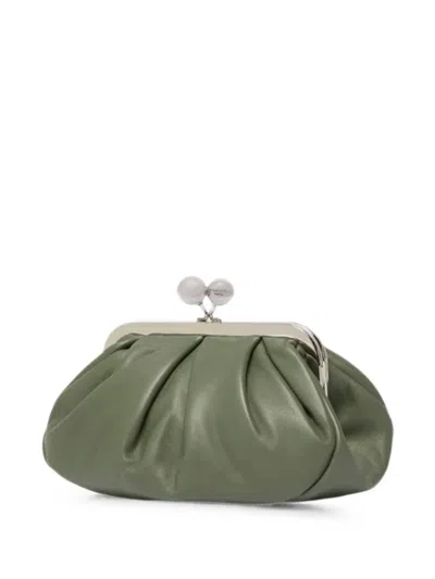 Weekend Max Mara Small Pasticcino Leather Clutch Bag In Green