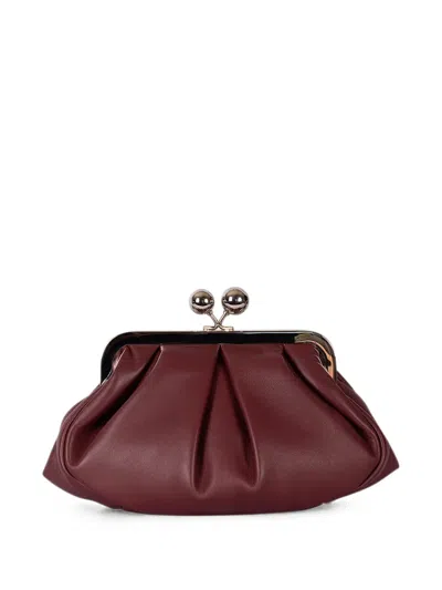 Weekend Max Mara Small Pasticcino Pleated Leather Clutch Bag In Burgundy