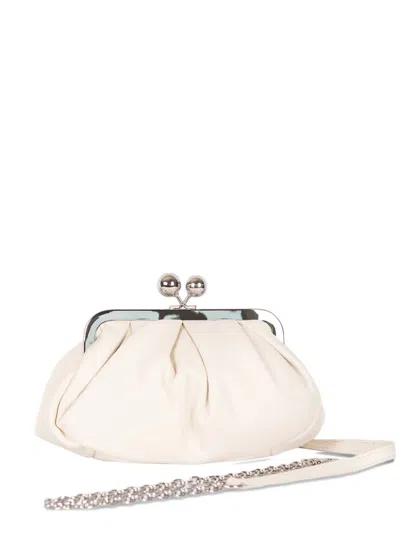 Weekend Max Mara Small Pasticcino Ruched Chain Clutch Bag In Neutral