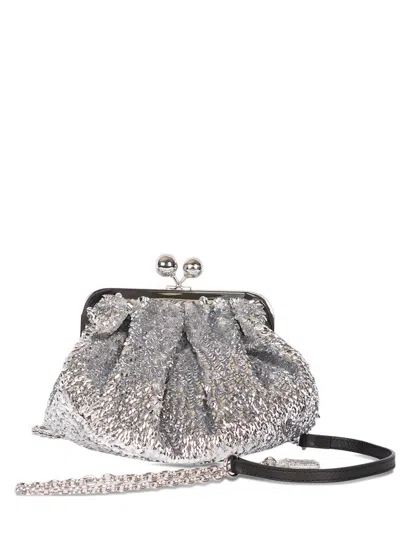 Weekend Max Mara Small Pasticcino Sequin Embellished Clutch Bag In Gray