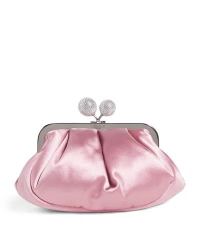 Weekend Max Mara Small Satin Rhinestone Pasticcino Clutch Bag In Pink