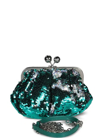 Weekend Max Mara Small Sequin-embellished Clutc Bag In Green